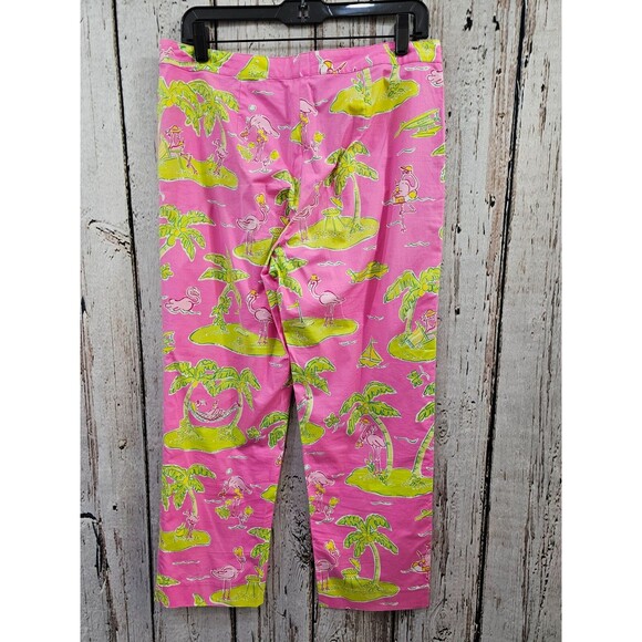 BF Women's 8 VINTAGE LILLY PULITZER Pink Palm Tree Tapered Leg Khaki Chino Pants - Picture 6 of 11